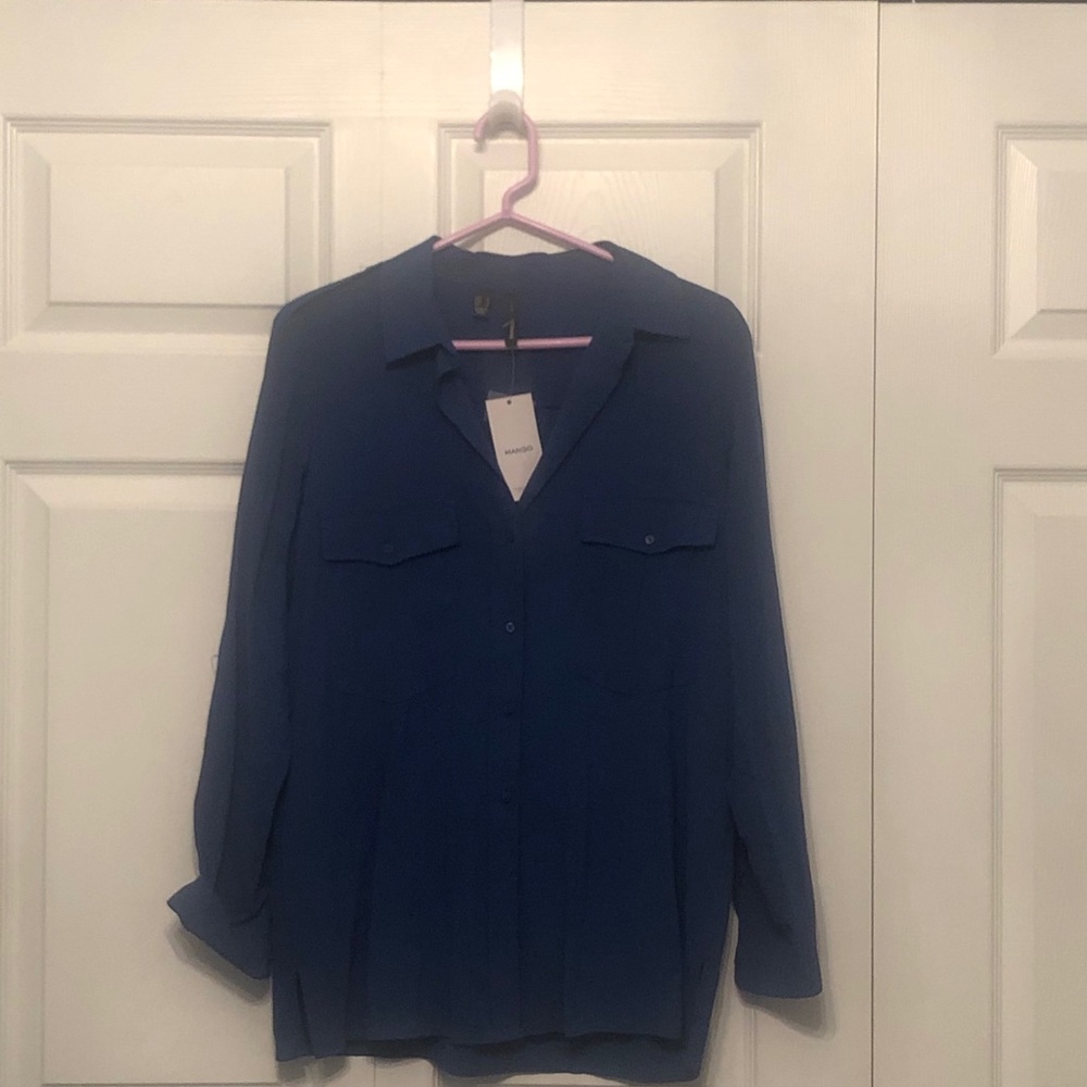 Mango NEW WITH TAGS blue button down blouse top